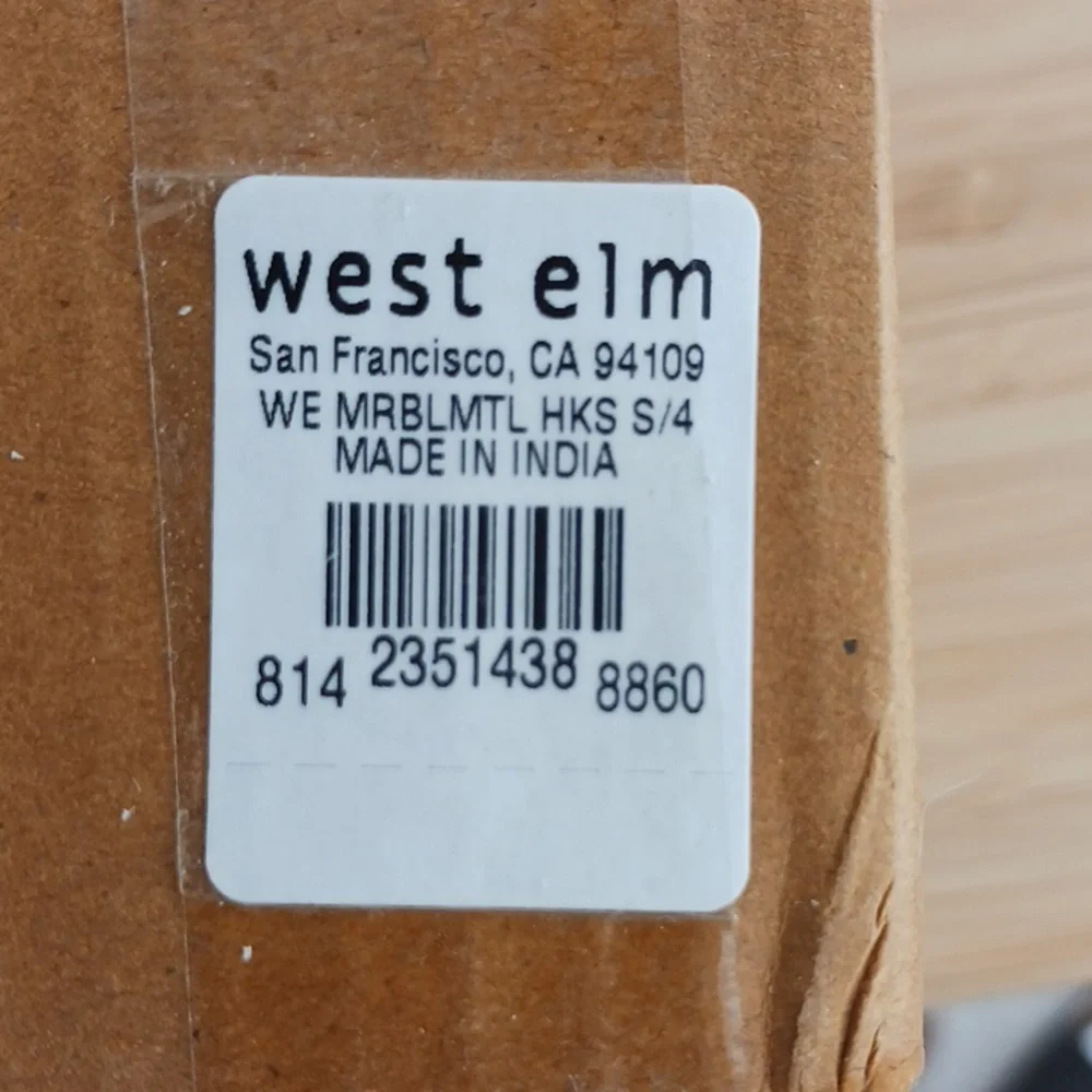 West Elm Marble Wall Hooks, 2 boxes, each contains 4 hooks